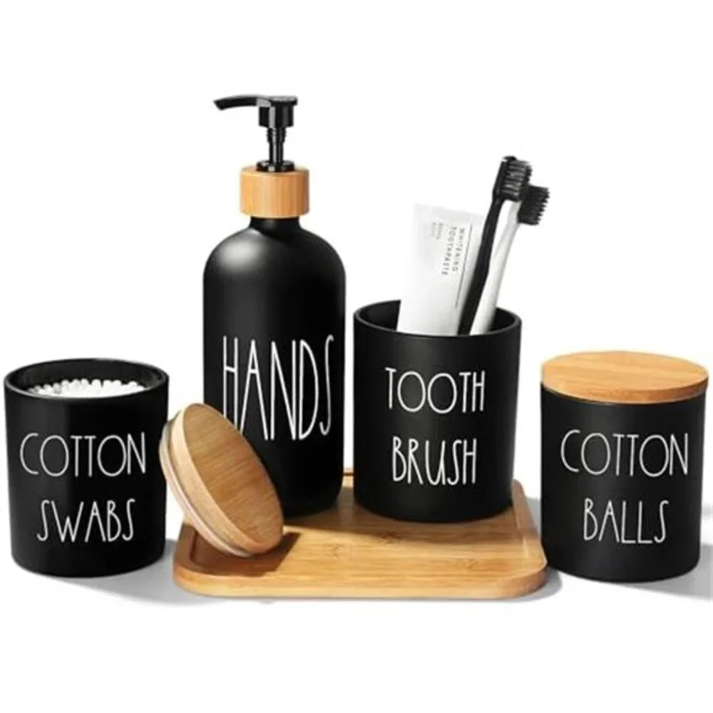 Matte Black Bathroom Accessories Set 5 Pcs Soap Dispenser Toothbrush Holder